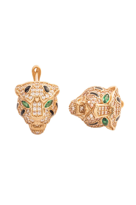 Arracada 10 kilates pantera y esmaltado negro ojos zirconias verdes..png
