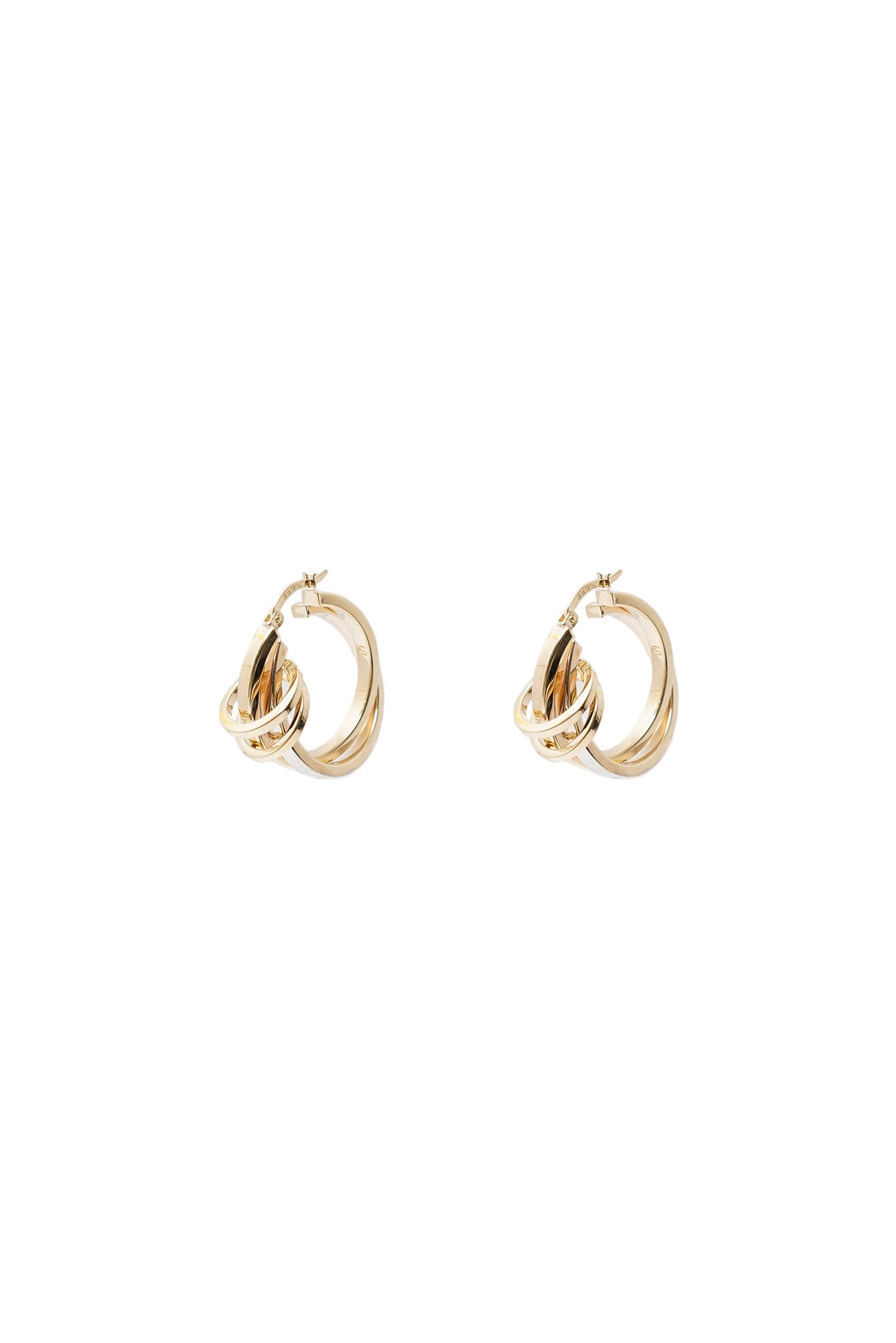 Arracada de oro 10 kilates enlazada con oro blanco y oro amarillo  y dos aros lisos en horizontal..png