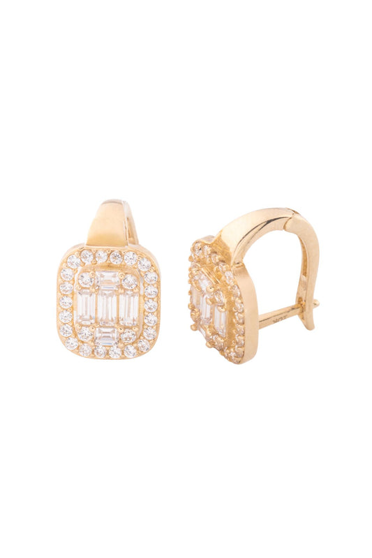 Arracada de oro sólido en 10 kilates con centro cuadro de zirconuas y contorno zirconias mini..png