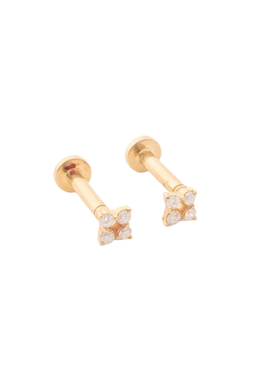 Broquel de oro sólido en 14 kilates con diamante en forma de flor D: 0.048 CT montado en oro amarillo..png