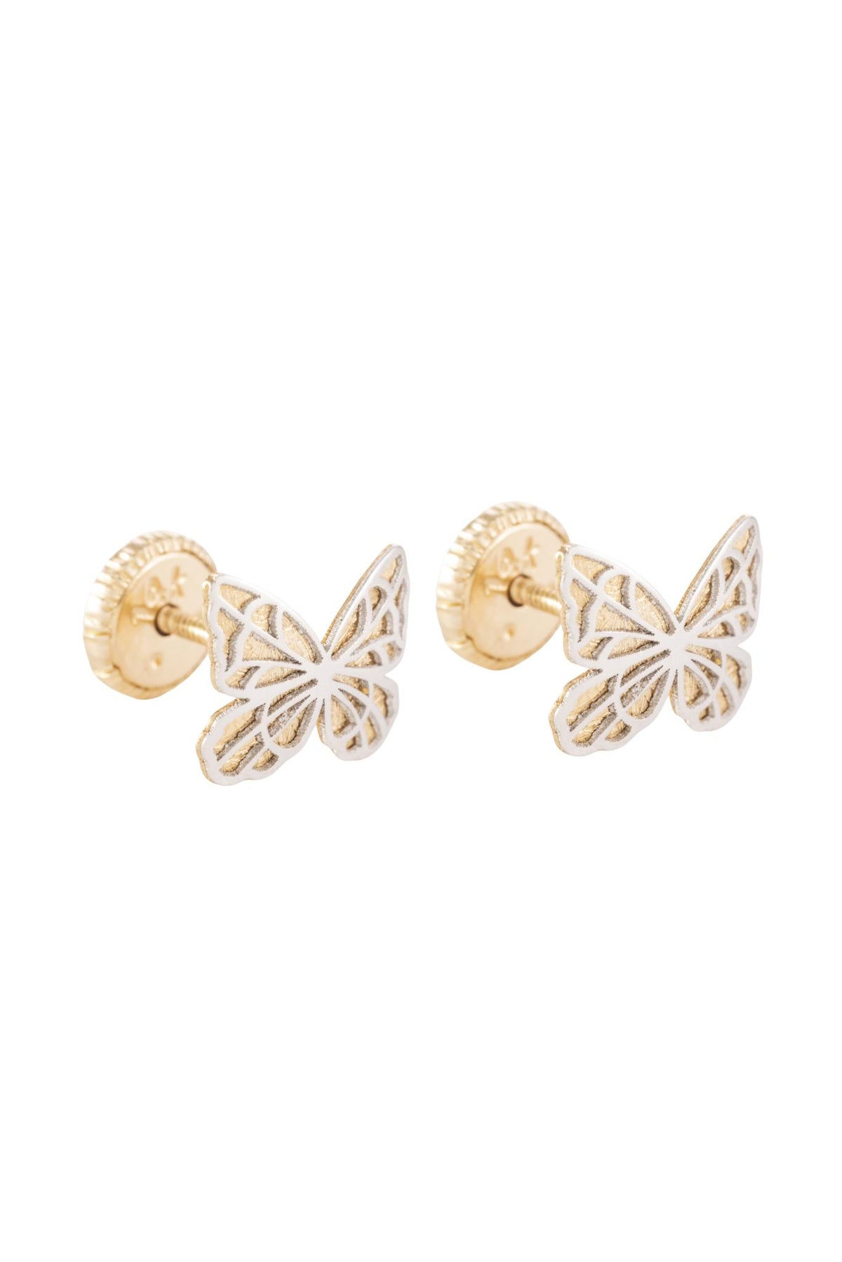 Broquel español 14 kilates, mariposa con alas de grecas combinada en oro blanco y amarillo..png