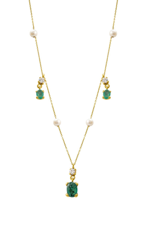 Collar de oro solido 10 kilates con cuatro piedras y tres zirconias de color verde.png