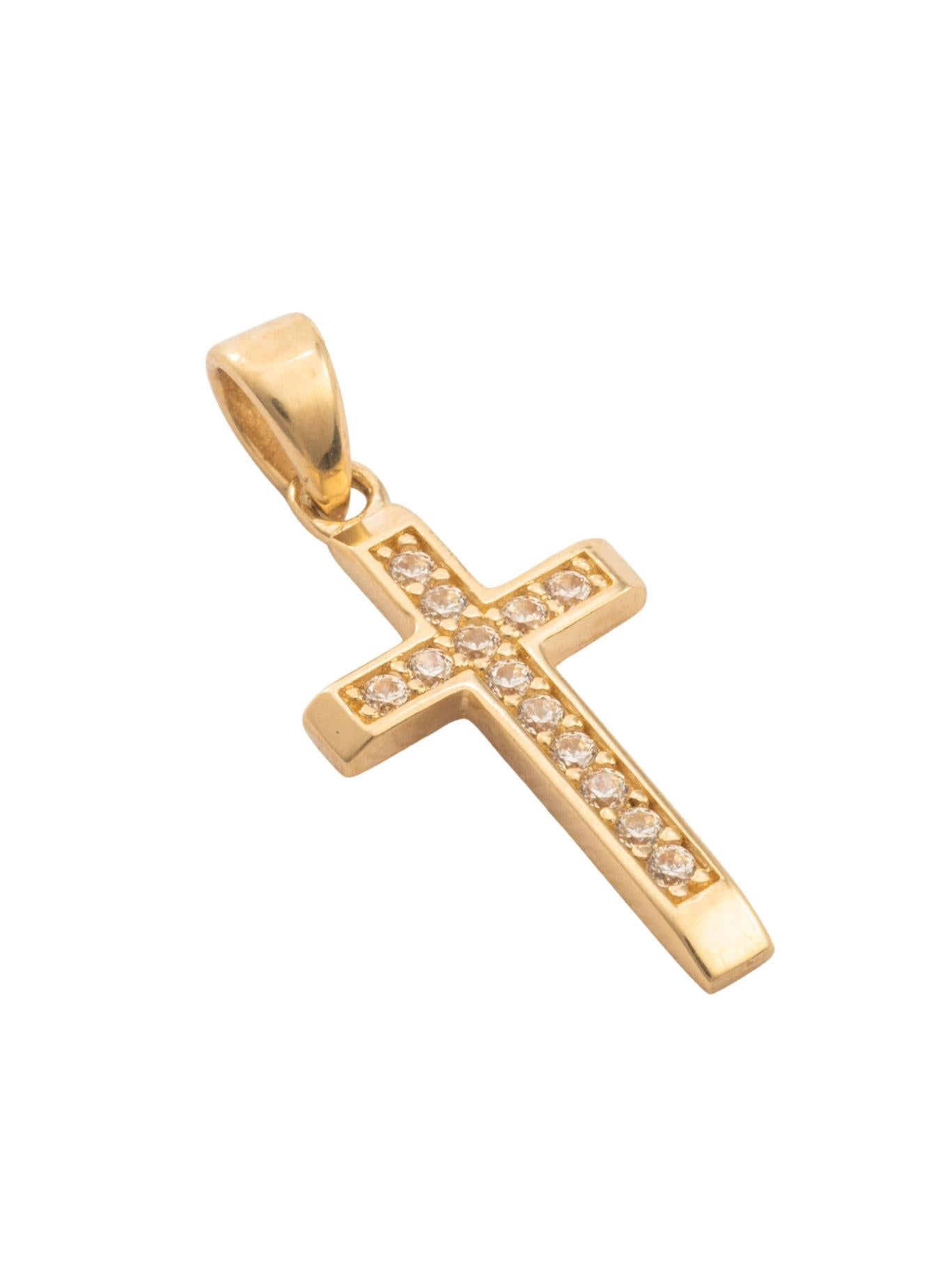 Dije 10 kilates cruz de zirconias biseladas y orillas lisas.png