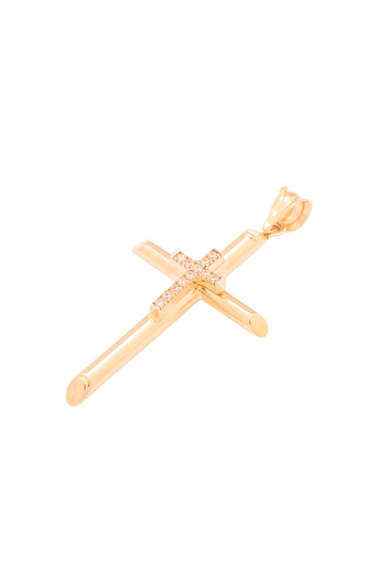 Dije 10 kilates estilo de cruz de cilindro, una cruz pequeña de zirconias en el centro..png