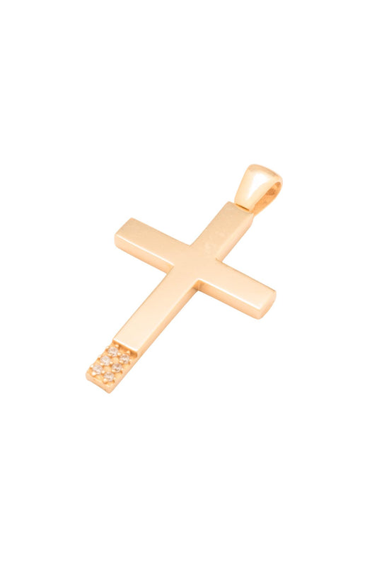 Dije 10 kilates forma de cruz doble, un lado con rectángulo chico de zirconia y otro con contorno en la cruz..png