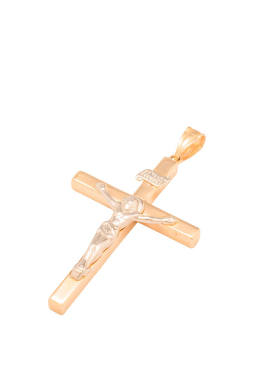Dije 10 kilates forma de cruz rectangular, un Cristo al centro en oro blanco..png
