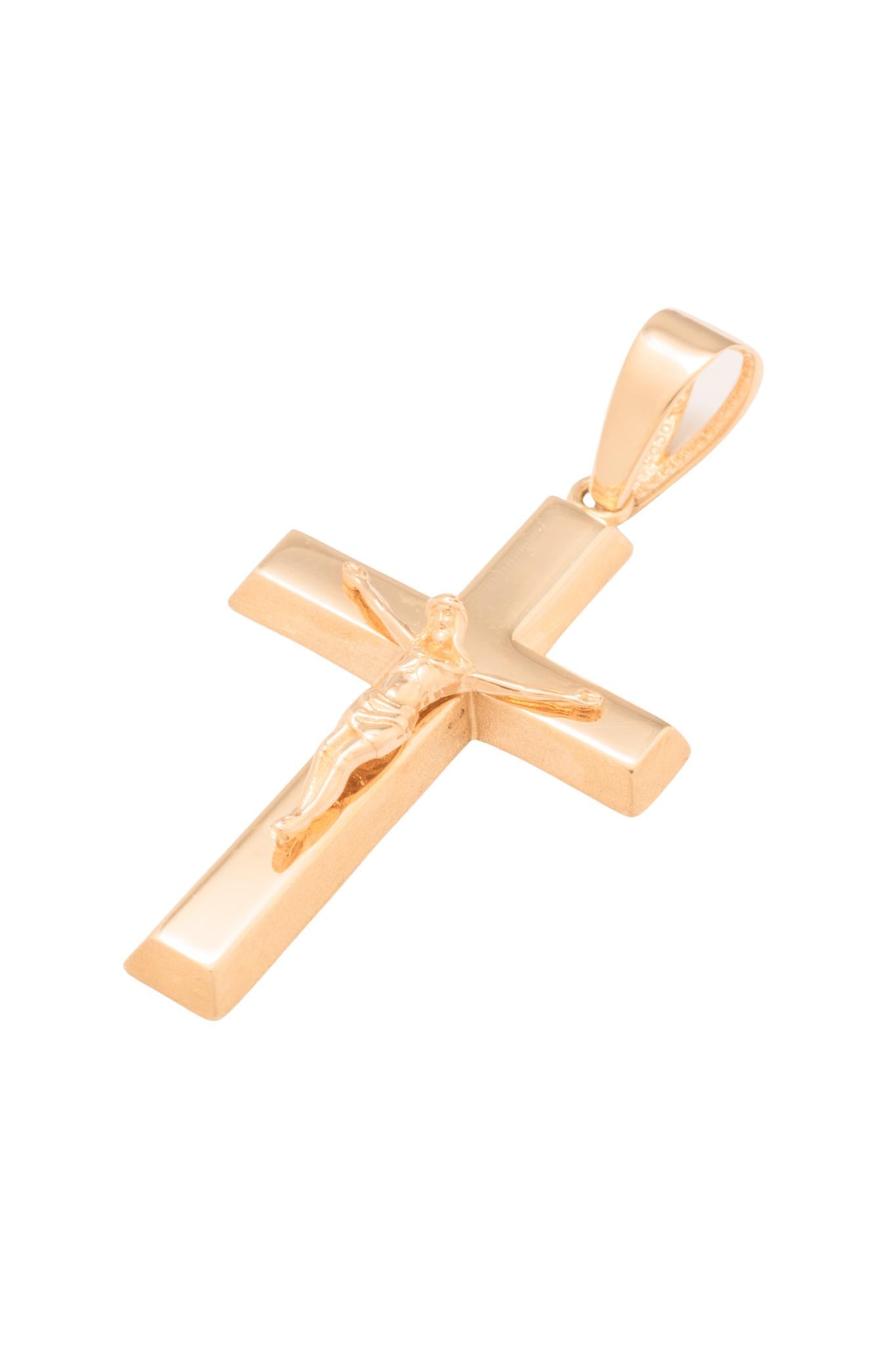 Dije 10 kilates forma de cruz rectangular, un Cristo dorado en la parte de arriba..png