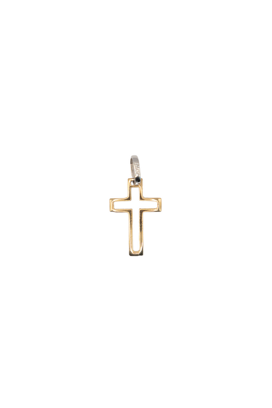 Dije 14 kilates cruz contorno liso doble cara, oro amarillo y oro blanco..png