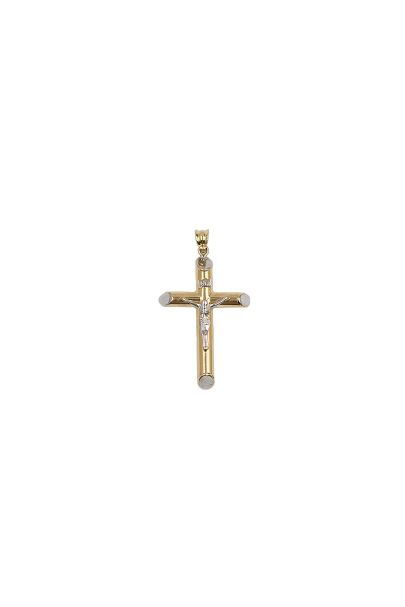 Dije de oro solido de 14 kilates con forma de cruz y un cristo en el centro del oro blanco.png