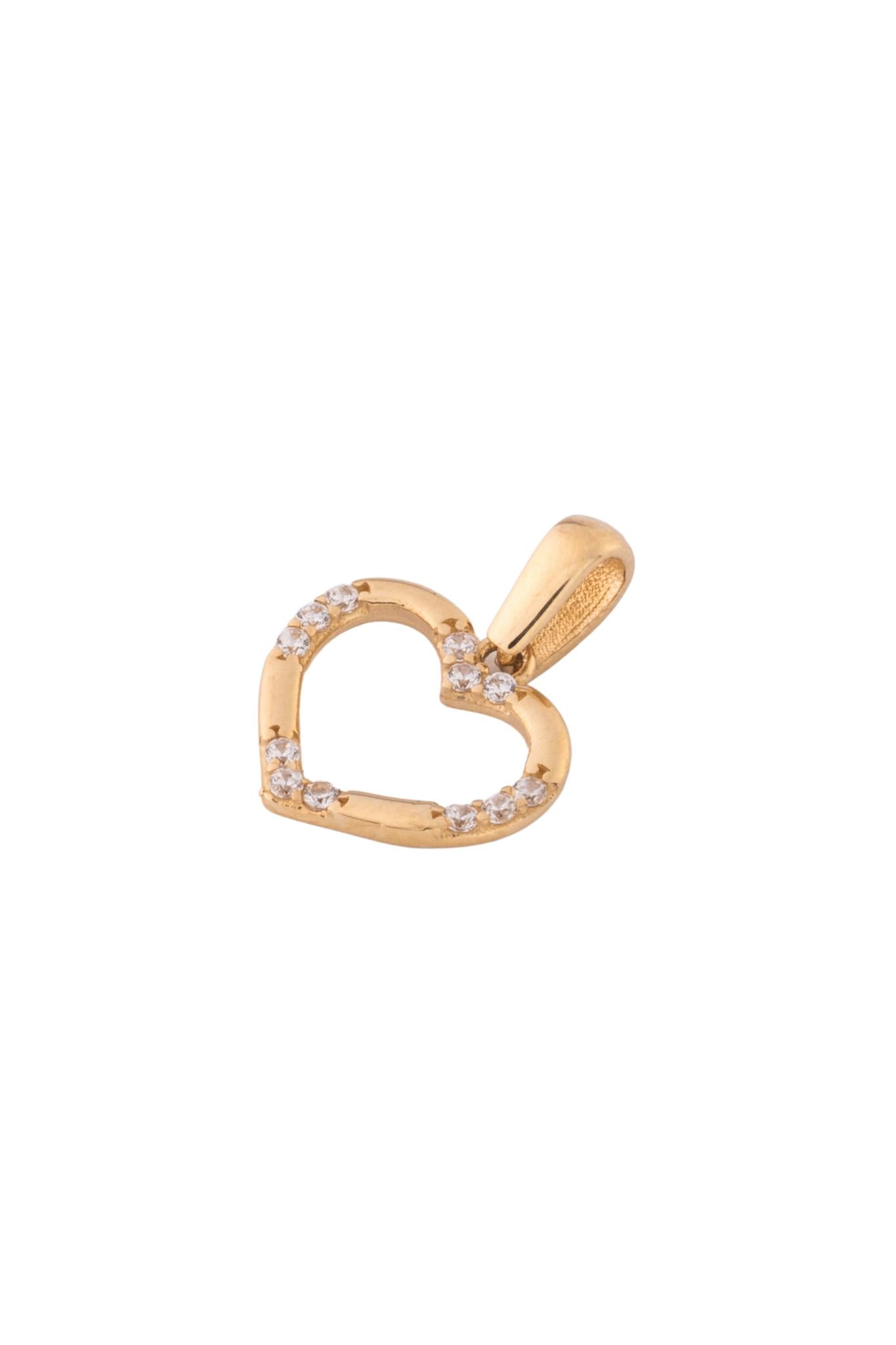 Dije de oro solido en 10 kilates con forma de corazón hueca y una parte con zirconia.png