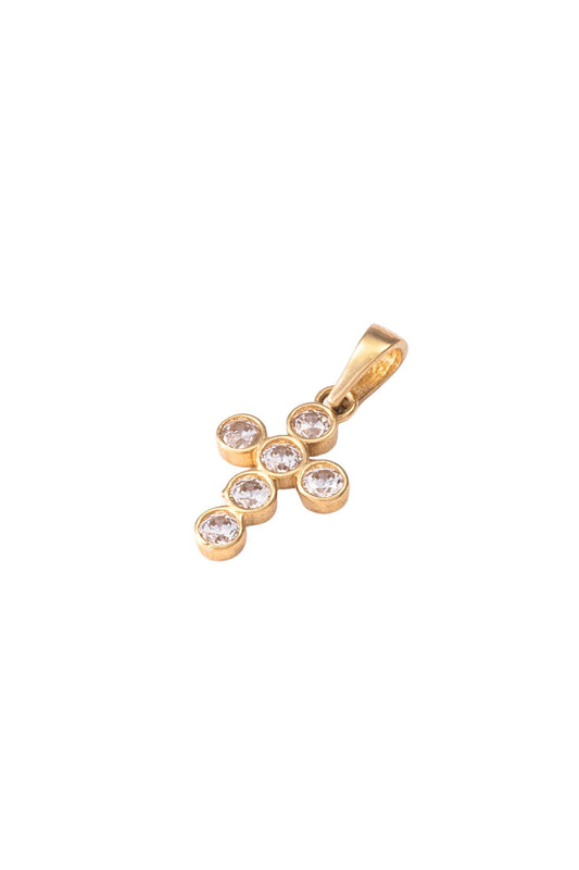 Dije de oro solido en 10 kilates con forma de cruz en zirconias en circulos con contorno dorado chica.png