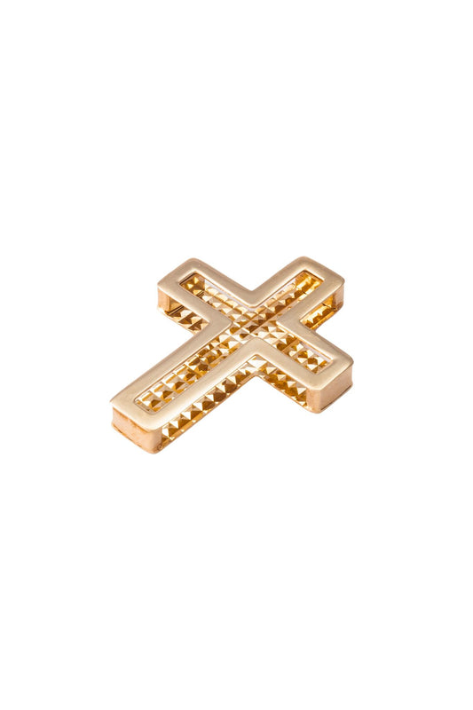 Dije de oro solido en 10 kilates con forma de cruz hueca.png