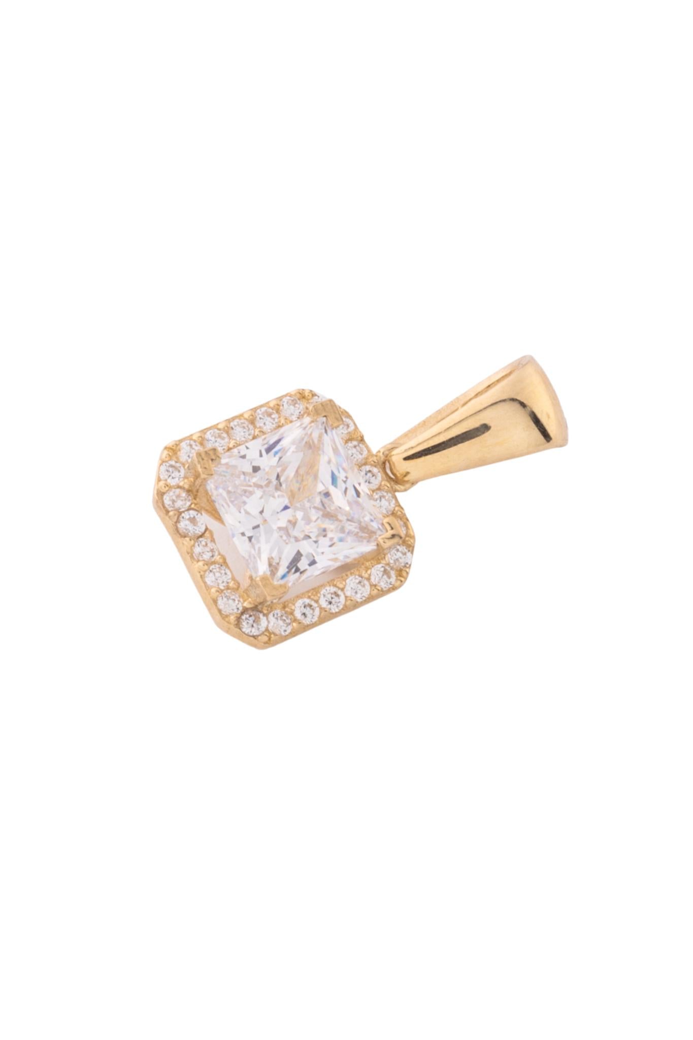 Dije de oro solido en 10 kilates con forma de cuadrado con un contorno de zirconia .png