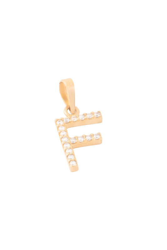 Dije de oro sólido en 10 kilates con forma de inicial de zirconias "F".png