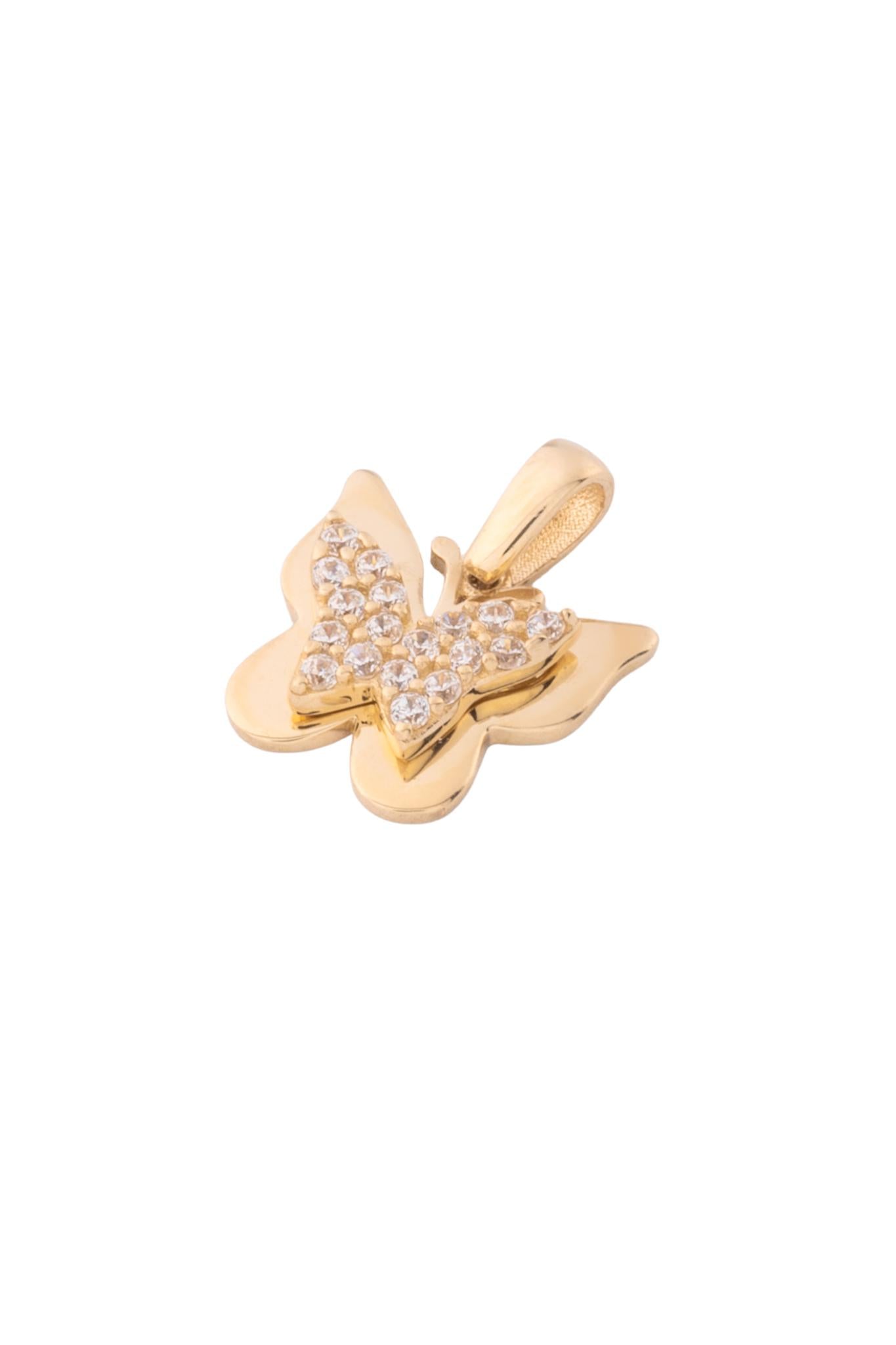 Dije de oro solido en 10 kilates con forma de mariposa doble arriba una mariposa mas pequeña de zirconia.png
