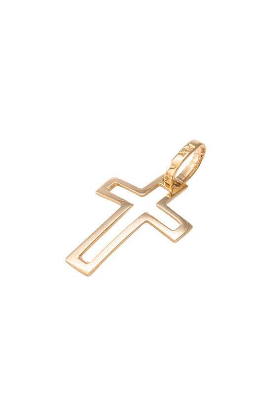 Dije de oro sólido en 14 kilates con forma de cruz contorno chica oro amarillo..png