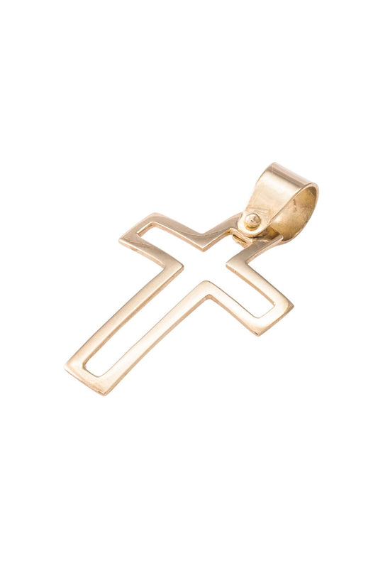 Dije de oro sólido en 14 kilates con forma de cruz contorno grande .png
