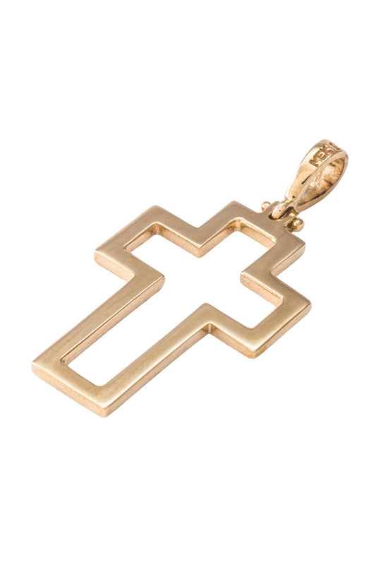 Dije de oro sólido en 14 kilates con forma de cruz contorno grande ancha..png