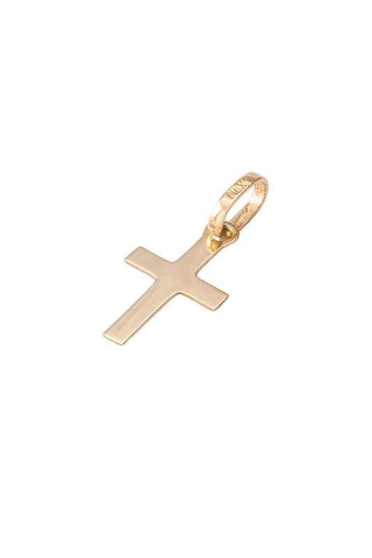 Dije de oro sólido en 14 kilates con forma de cruz placa lisa delgada oro amarillo..png