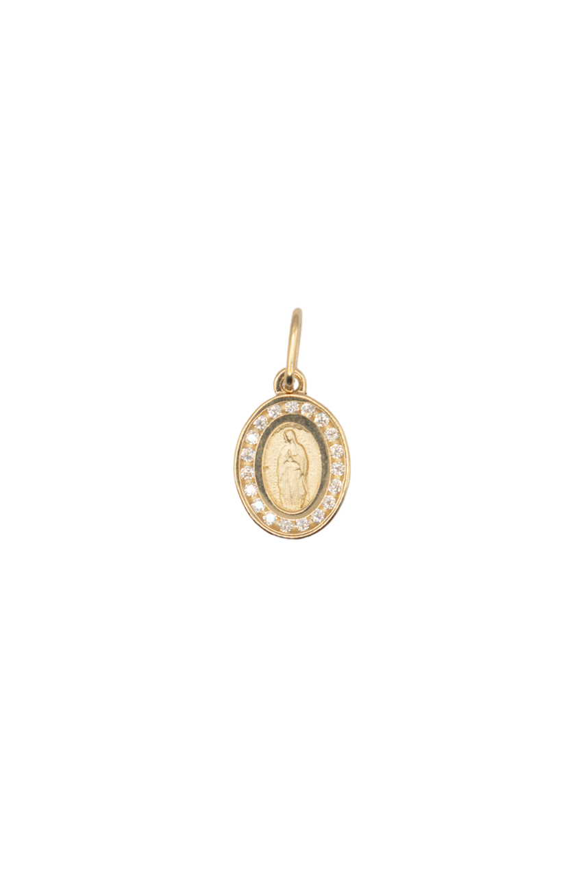 Dije medalla 14 kilates ovalada Virgen de Guadalupe contorno zirconias biseladas..png