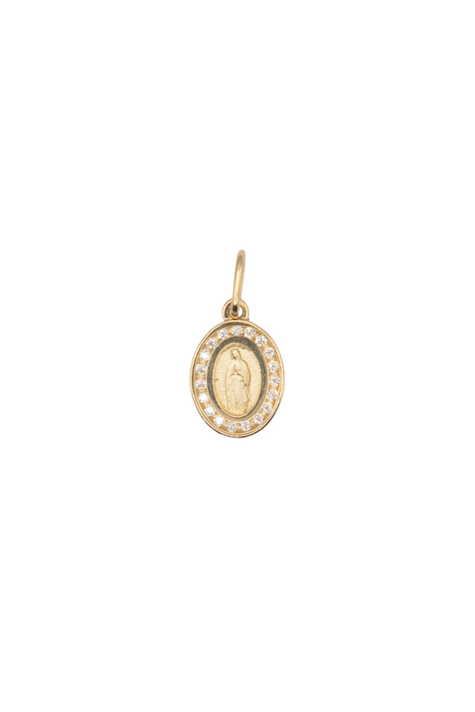 Dije medalla 14 kilates ovalada Virgen de Guadalupe contorno zirconias biseladas..png