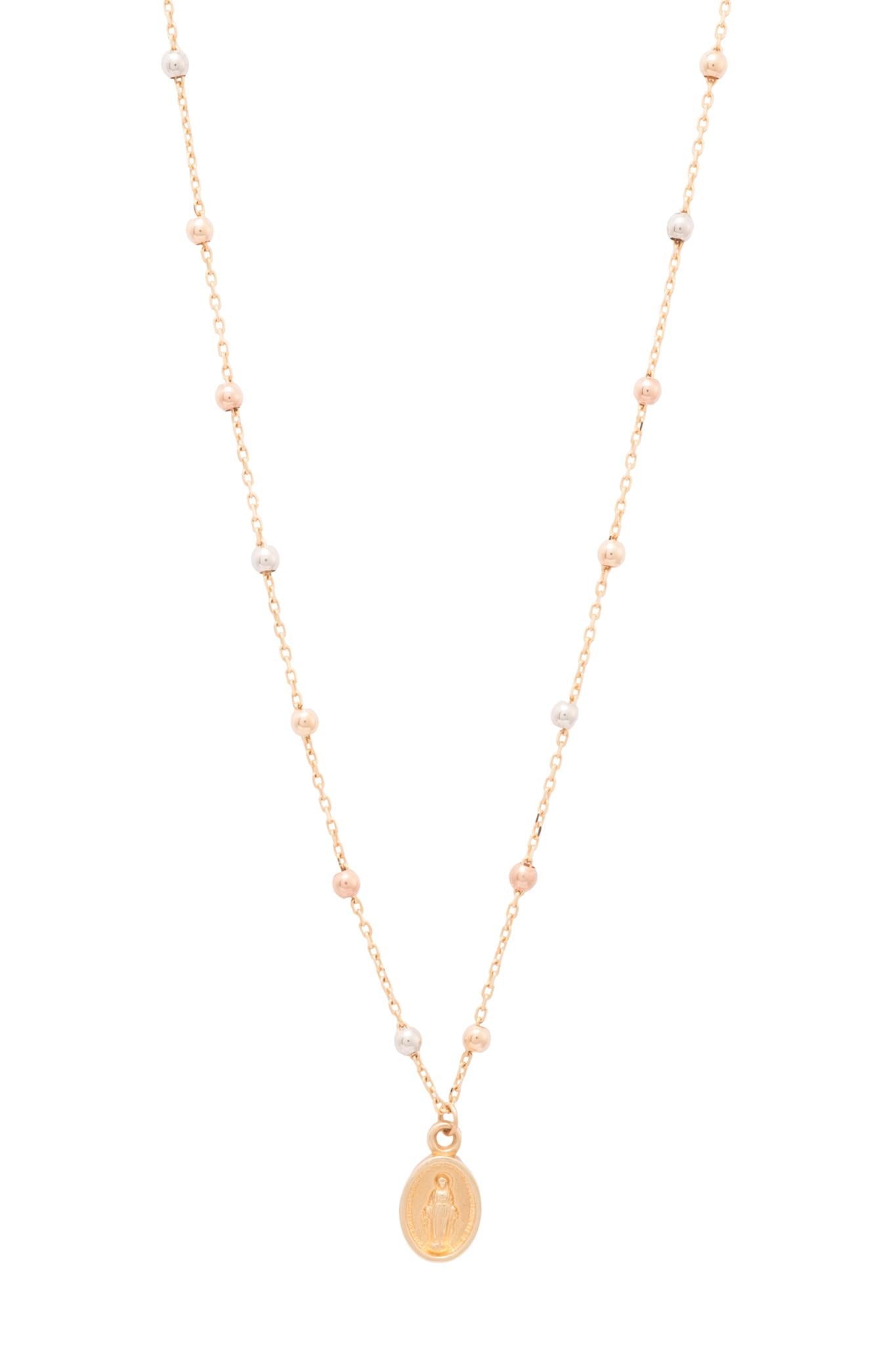 Gargantilla 10 kilates bolitas alrededor de la cadena en oro florentino con dije de Virgen.png