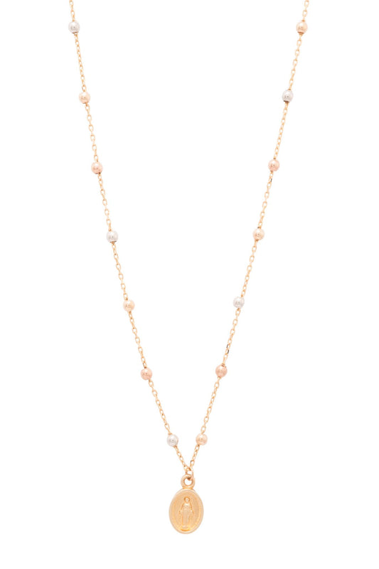 Gargantilla 10 kilates bolitas alrededor de la cadena en oro florentino con dije de Virgen.png