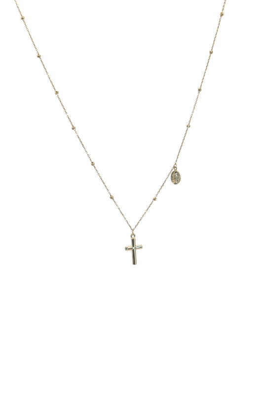 Gargantilla 10 kilates bolitas diamantadas, dije cruz y dije de Virgen Milagrosa..png
