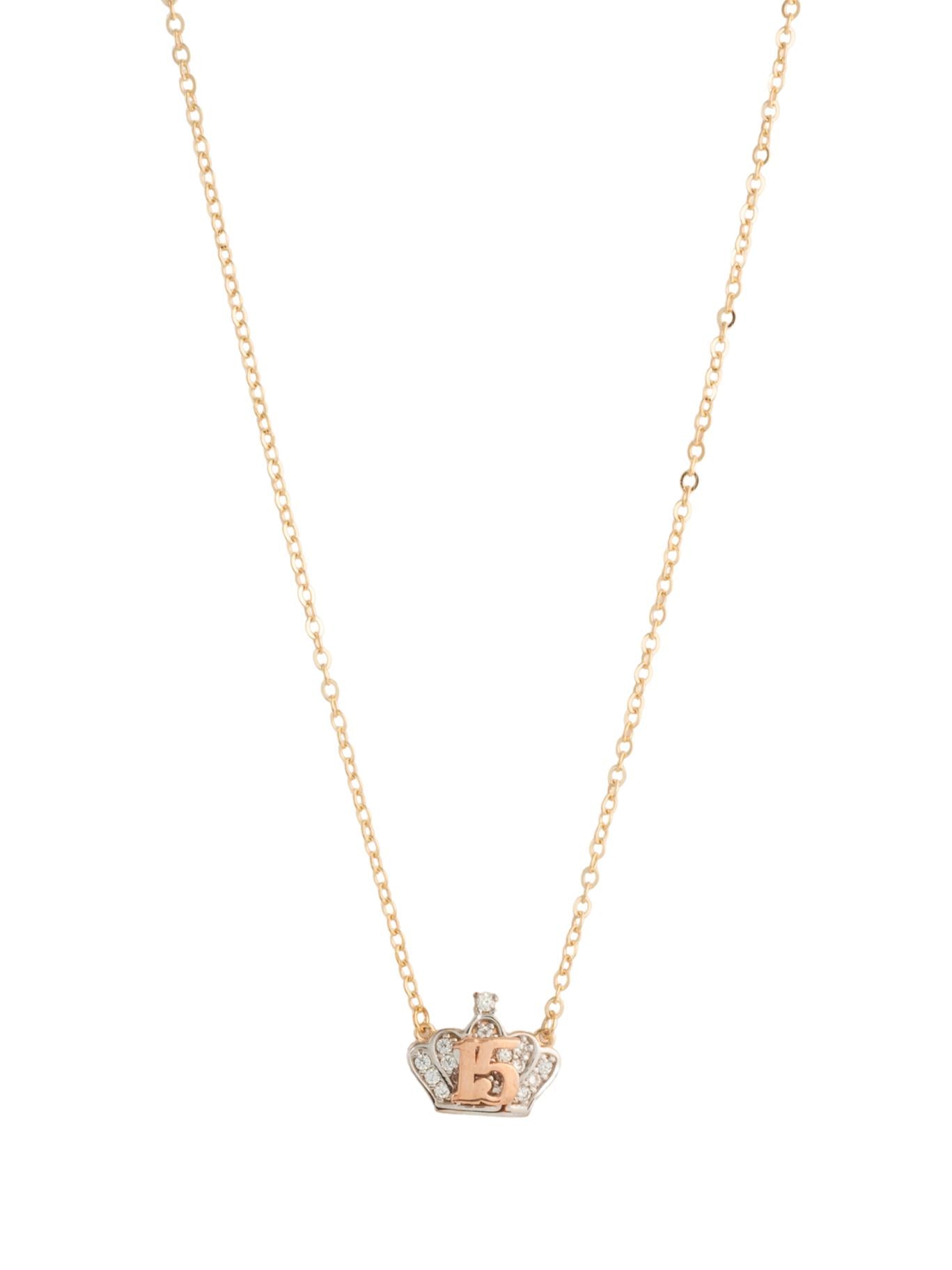 Gargantilla 10 kilates corona de zirconias y "15" en oro rosa.png