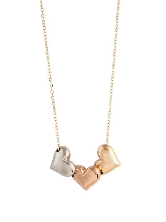 Gargantilla 10 kilates dijes de tres corazones inflados en oro florentino grandes.png