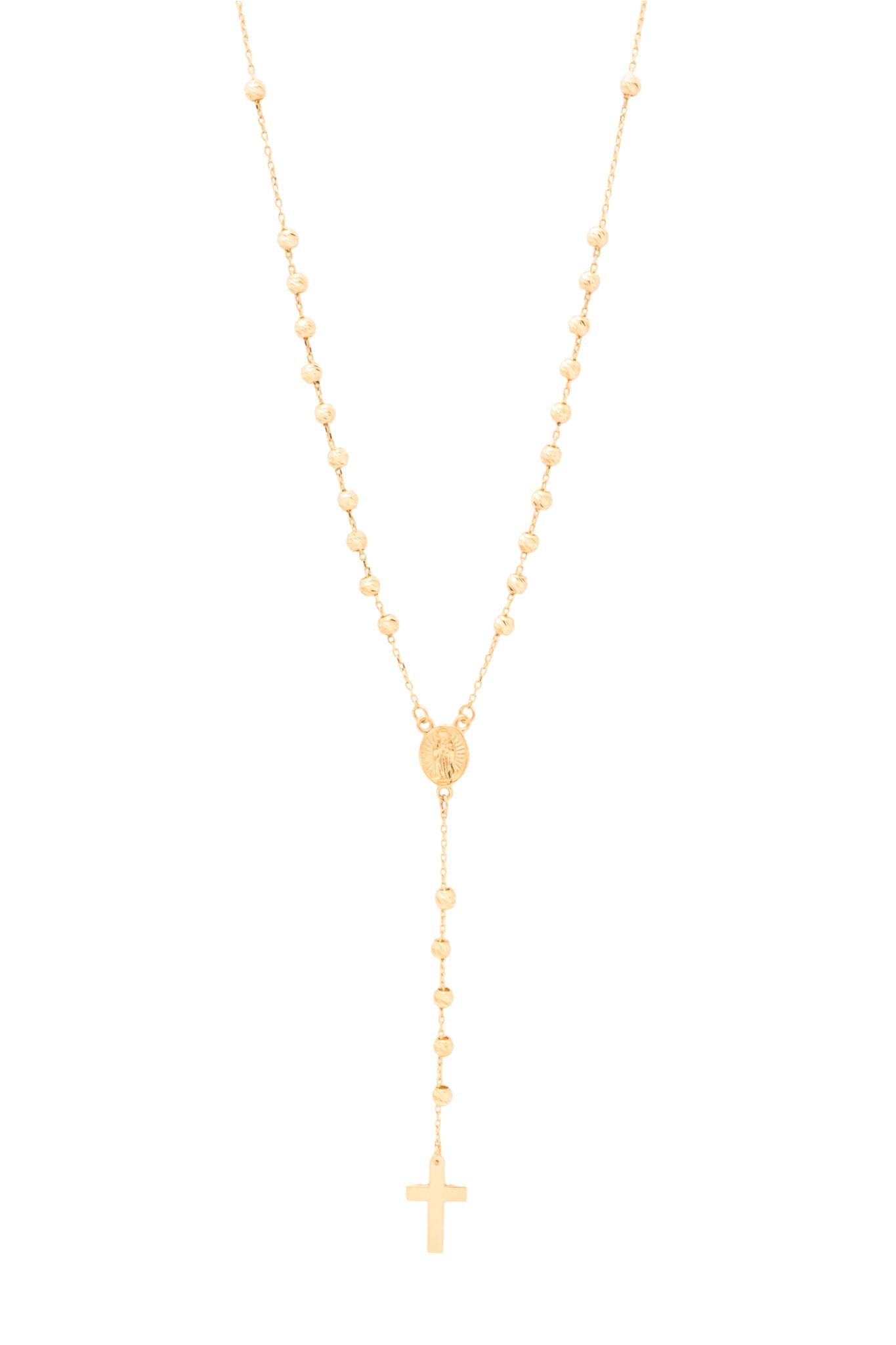 Gargantilla 10 kilates estilo de rosario mediano, estilo diamantado y cruz lisa..png