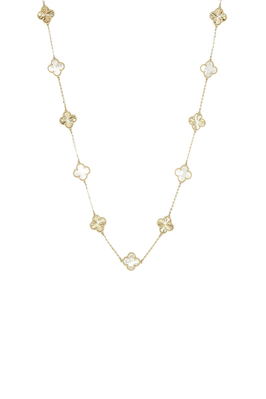 Gargantilla 10 kilates flor de cuatro pétalos diamantadas y madre perla grandes.png