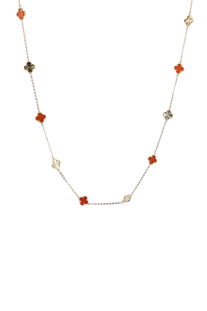 Gargantilla 10 kilates flor de cuatro pétalos diamantadas y rojas chicas..png