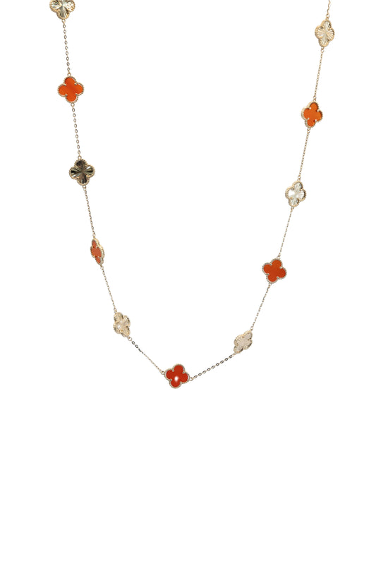 Gargantilla 10 kilates flor de cuatro pétalos diamantadas y rojas grandes..png