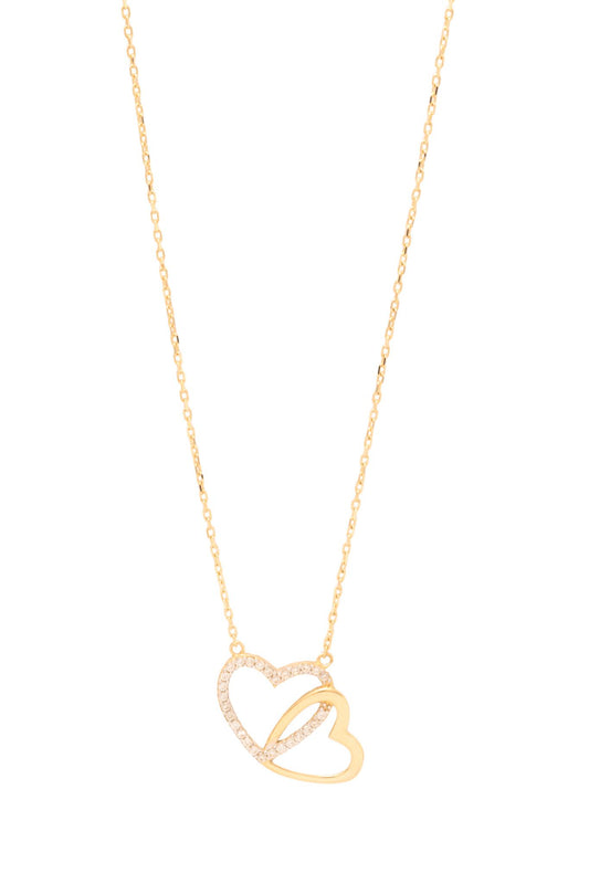 Gargantilla 10 kilates silueta de dos corazones entrelazados, uno liso y otro de zirconia..png