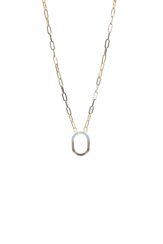 Gargantilla 14 kilates dije central candado tipo lock en oro rosa y oro blanco con zirconias biseladas..png