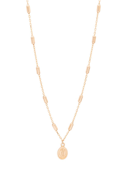 Gargantilla de oro sólido en 10 kilates con barriles lisos y medalla Virgen de Guadalupe..png