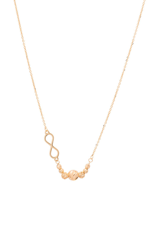 Gargantilla de oro sólido en 10 kilates con bolitas diamantadas, lisas, con grecas e infinito liso..png