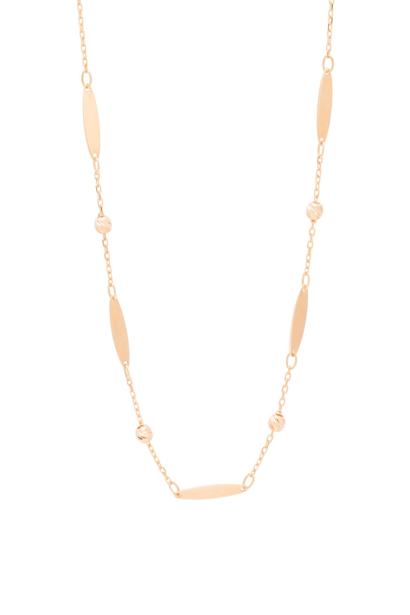 Gargantilla de oro sólido en 10 kilates con bolitas diamantadas y placas en semilla lisas..png