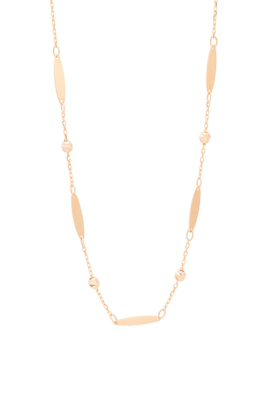 Gargantilla de oro sólido en 10 kilates con bolitas diamantadas y placas en semilla lisas..png