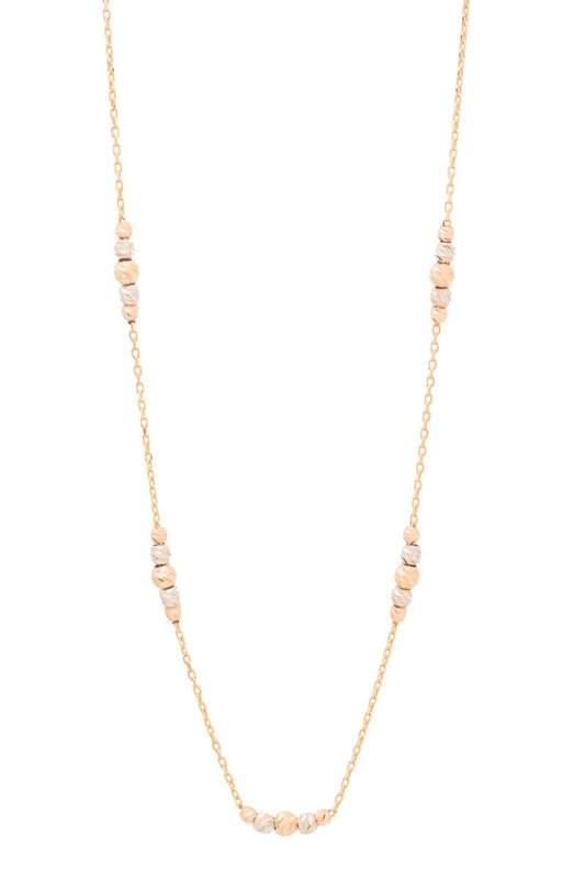 Gargantilla de oro sólido en 10 kilates con bolitas en  oro florentino en estilo diamantado .png