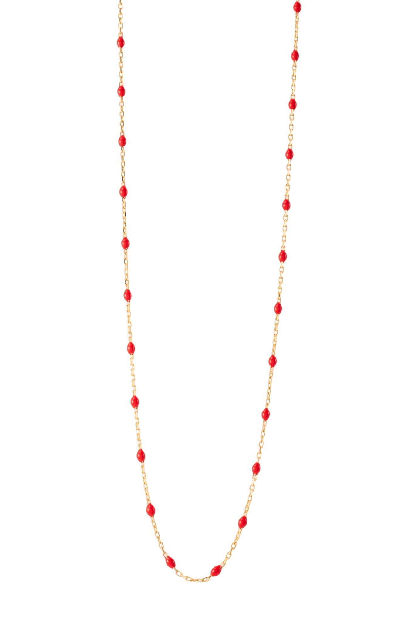 Gargantilla de oro sólido en 10 kilates con bolitas esmaltadas rojas simple..png