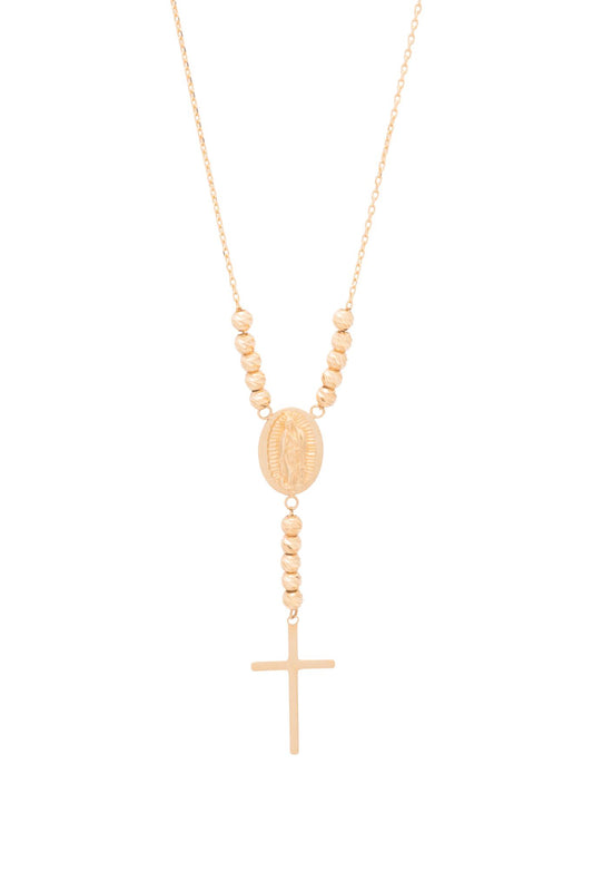Gargantilla de oro sólido en 10 kilates con decenario de bolitas diamantadas, medalla Virgen de Guadalupe y cruz placa lisa..png