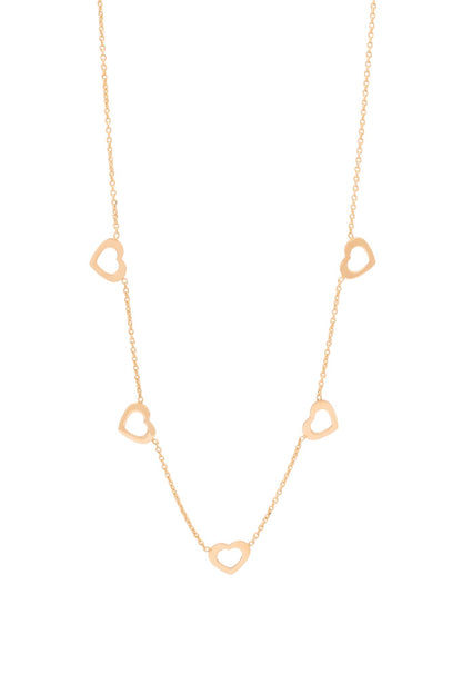 Gargantilla de oro sólido en 10 kilates con dijes de corazones contorno hueco..png