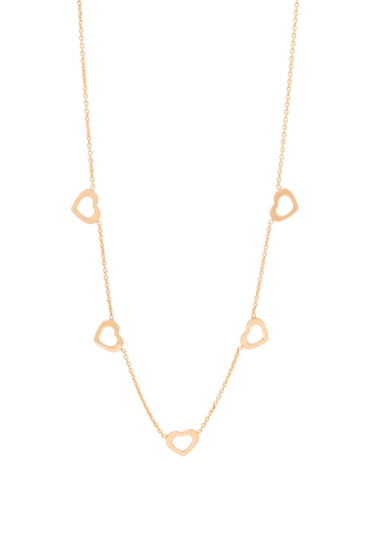 Gargantilla de oro sólido en 10 kilates con dijes de corazones contorno hueco..png