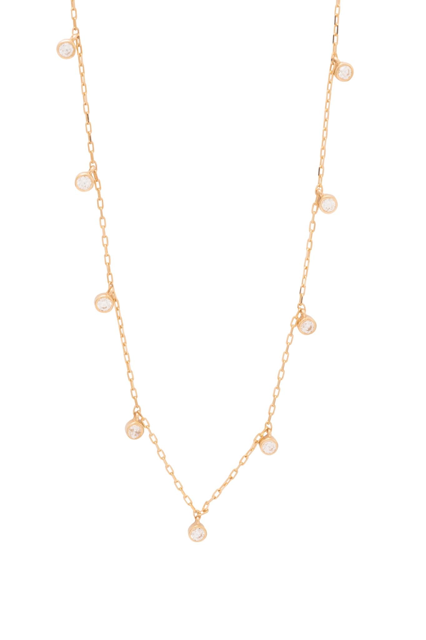 Gargantilla de oro sólido en 10 kilates con dijes de zirconias blancas biseladas..png