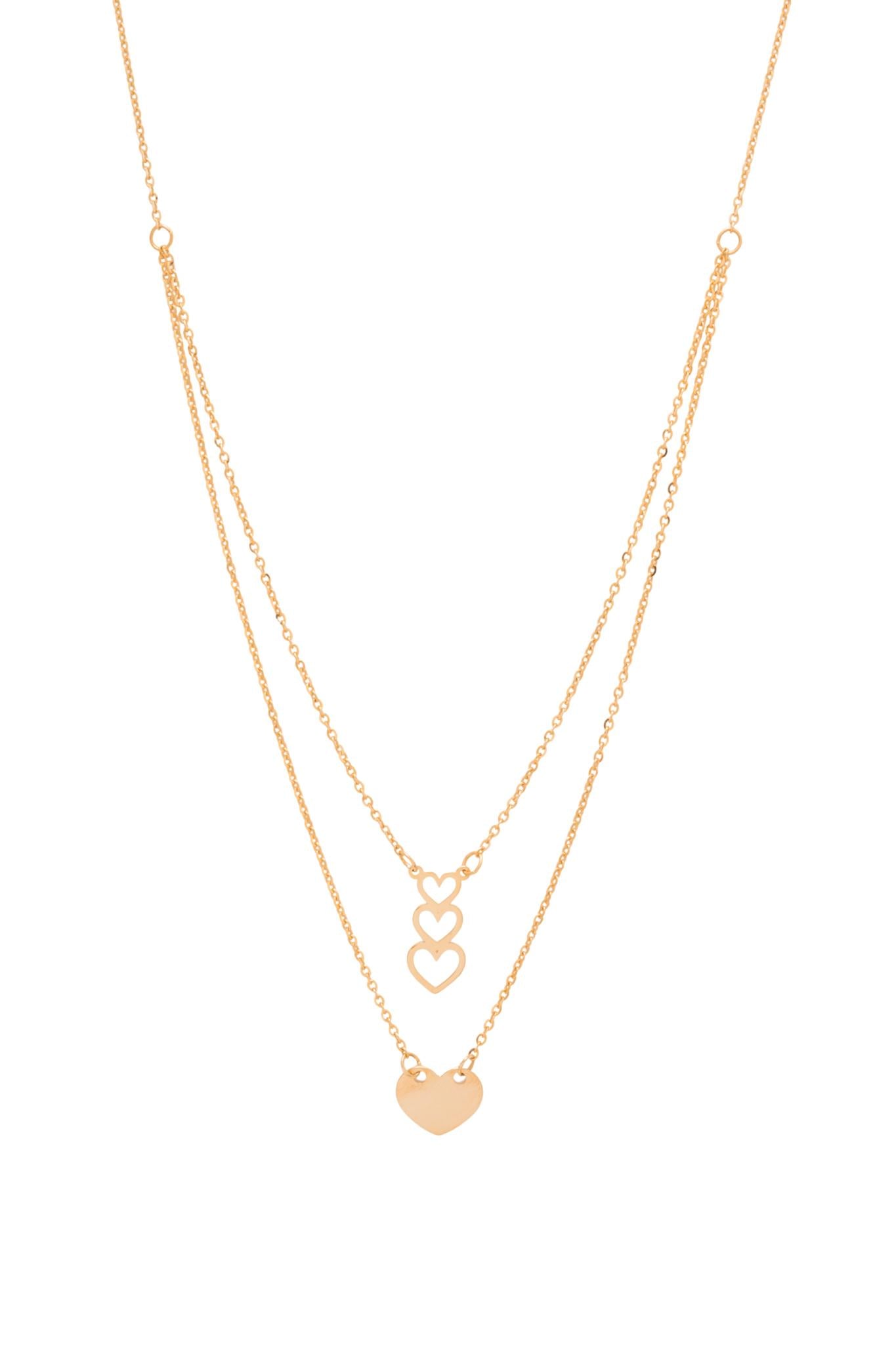 Gargantilla de oro sólido en 10 kilates con doble cadena, una con silueta de corazón y la otra con un corazón liso .png