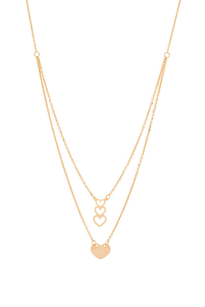 Gargantilla de oro sólido en 10 kilates con doble cadena, una con silueta de corazón y la otra con un corazón liso .png