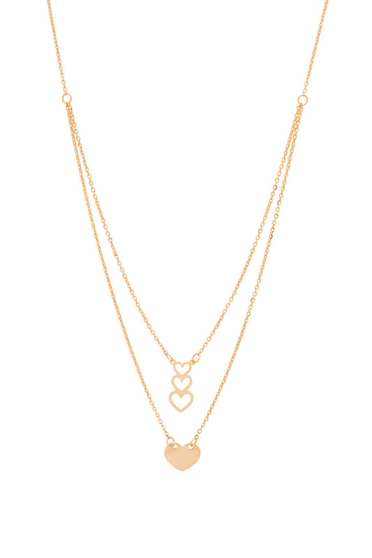 Gargantilla de oro sólido en 10 kilates con doble cadena, una con silueta de corazón y la otra con un corazón liso .png