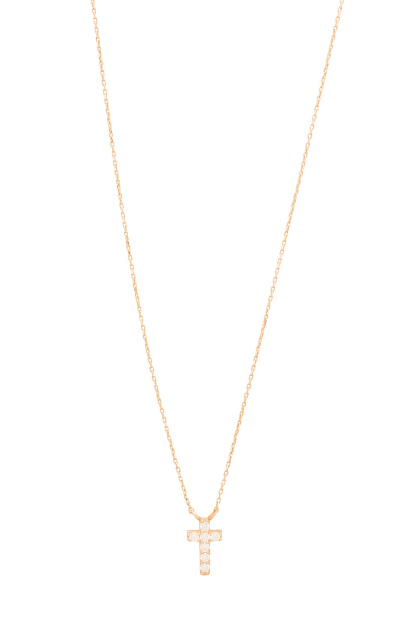 Gargantilla de oro sólido en 10 kilates con estilo de cadena clasica por una cruz chica en el centro con zirconia.png